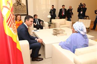 Reunión del presidente del Gobierno, Pedro Sánchez, y la vicesecretaria general de Naciones Unidas, Amina J. Mohammed