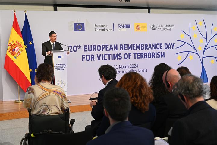 11/03/2024. Sánchez asiste al acto del Día Europeo en Recuerdo a las Víctimas del Terrorismo. El presidente del Gobierno, Pedro Sánchez, dur...
