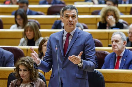 12/03/2024. El presidente participa en la sesión de control en el Senado. El presidente del Gobierno, Pedro Sánchez, durante su intervención...