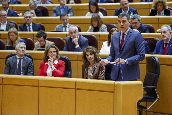 12/03/2024. El presidente participa en la sesión de control en el Senado. El presidente del Gobierno, Pedro Sánchez, durante su intervención...