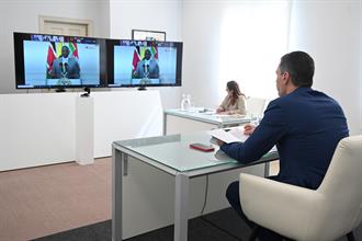20/03/2024. The President of the Government of Spain takes part by videoconference in the III Summit for Democracy. The President of the Gov...