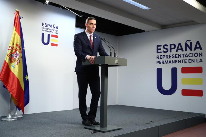 22/03/2024. Pedro Sánchez participa en el Consejo Europeo. El presidente del Gobierno, Pedro Sánchez, comparece en rueda de prensa al términ...
