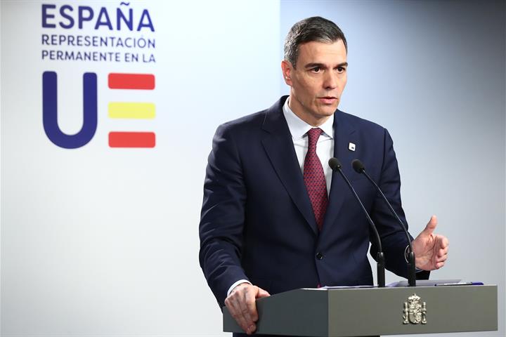 22/03/2024. Pedro Sánchez participa en el Consejo Europeo. El presidente del Gobierno, Pedro Sánchez, comparece en rueda de prensa al términ...