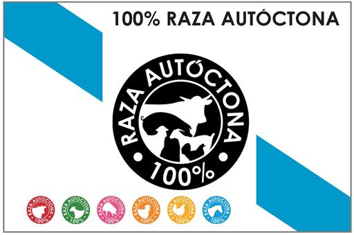 Logo de 100% Raza Autóctona con una bandera de Galicia de fondo