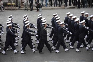 Spanish Guardamarinas parade with the Ecole de Marine.