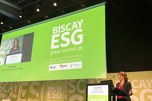 La ministra para la Transición Ecológica en funciones, Teresa Ribera, en la inauguración del Biscay ESG Global Summit 