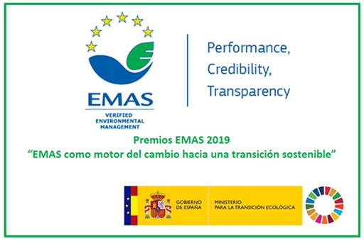Logo Premios EMAS y logo del Ministerio para la Transición Ecológica con el logo de los ODS de la Agenda 2030