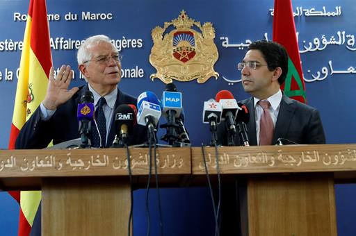 28/06/2018. Borrel viaja a Rabat. El ministro de Asuntos Exteriores Josep Borrell, junto a su homólogo marroquí Nasser Bourita, durante la r...