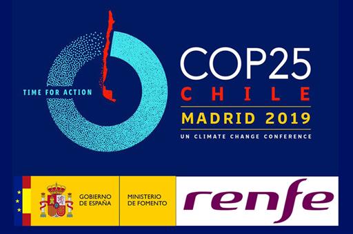 Logos de la Cumbre del Clima COP25, Ministerio de Fomento y Renfe