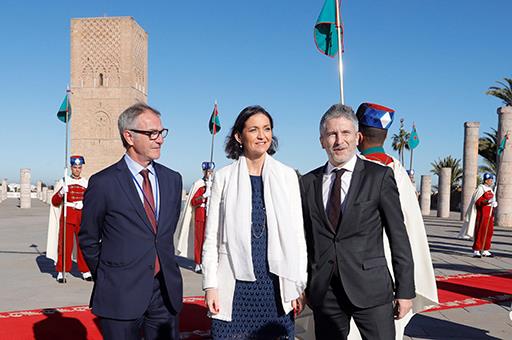 Los ministros José Guirao, Reyes Maroto y Fernando Grande-Marlaska, en Rabat