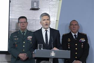 El ministro del Interior, Fernando Grande-Marlaska, durante la comparecencia en La Moncloa