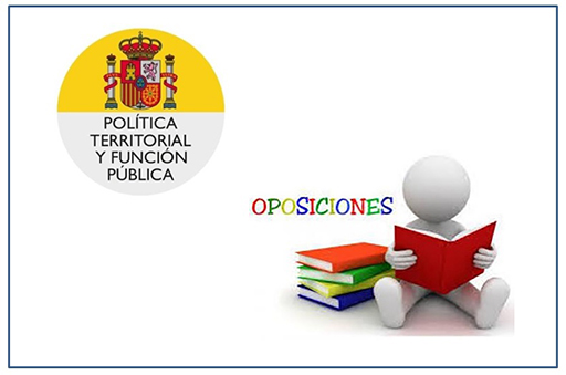 Logo del Ministerio de Política Territorial y Función Pública y dibujo de un opositor estudiando