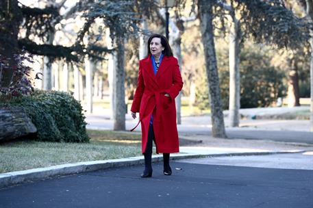14/01/2020. La ministra de Defensa, Margarita Robles Fernández, pasea por los jardines de La Moncloa