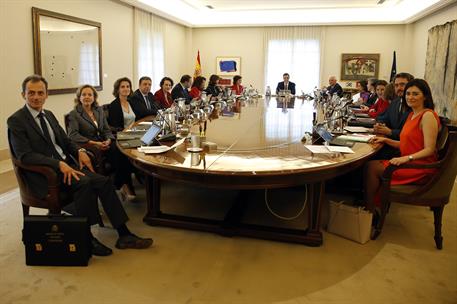 8/06/2018. The President of the Government, Pedro Sánchez, chairs the first Council of Ministers of his Cabinet at Moncloa Palace. The Presi...