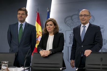 5/12/2014. Consejo de Ministros: Sáenz de Santamaría, Catalá y Montoro. La vicepresidenta del Gobierno, ministra de la Presidencia y portavo...