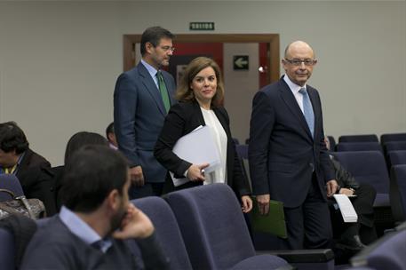 5/12/2014. Consejo de Ministros: Sáenz de Santamaría, Catalá y Montoro. La vicepresidenta del Gobierno, ministra de la Presidencia y portavo...