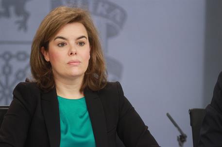 30/04/2014. Consejo de Ministros: Sáenz de Santamaría, Montoro y de Guindos. Soraya Sáenz de Santamaría, vicepresidenta del Gobierno, minist...