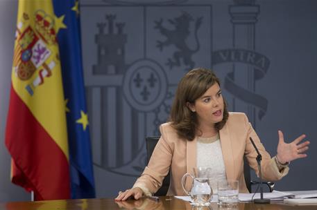 28/08/2015. Consejo de Ministros: Sáenz de Santamaría. Comparecencia de la vicepresidenta el Gobierno, Soraya Sáenz de Santamaría.