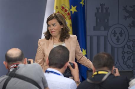 28/08/2015. Consejo de Ministros: Sáenz de Santamaría. Comparecencia de la vicepresidenta el Gobierno, Soraya Sáenz de Santamaría.