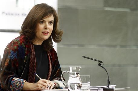 18/12/2015. Consejo de Ministros: Sáenz de Santamaría. La vicepresidenta del Gobierno, Soraya Sáenz de Santamaría, durante su comparecencia ...