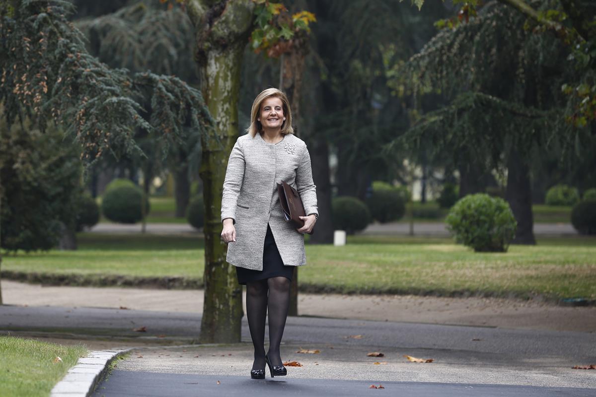 4/11/2016. Gobierno de la XII Legislatura. La ministra de Empleo y Seguridad Social, Fátima Báñez, a su llegada a la reunión del Consejo de ...