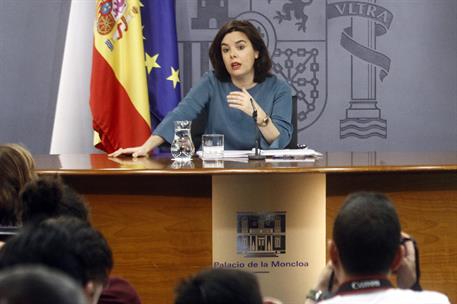 8/04/2016. Consejo de Ministros: Sáenz de Santamaría. La vicepresidenta del Gobierno en funciones, Soraya Sáenz de Santamaría, durante la ru...