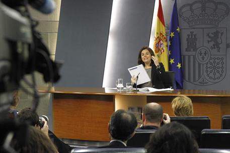 12/02/2016. Consejo de Ministros: Sáenz de Santamaría. La vicepresidenta del Gobierno, Soraya Sáenz de Santamaría,durante la rueda de prensa...