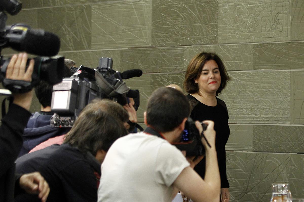 13/05/2016. Consejo de Ministros: Sáenz de Santamaría. La vicepresidenta del Gobierno en funciones, Soraya Sáenz de Santamaría, a su llegada...