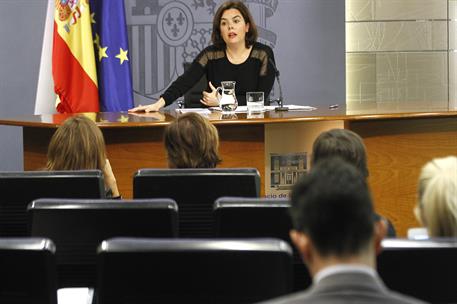 13/05/2016. Consejo de Ministros: Sáenz de Santamaría. La vicepresidenta del Gobierno en funciones, Soraya Sáenz de Santamaría, durante la r...