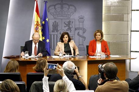 15/04/2016. Consejo de Ministros: Sáenz de Santamaría, Montoro y Báñez. La vicepresidenta del Gobierno en funciones, Soraya Sáenz de Santama...