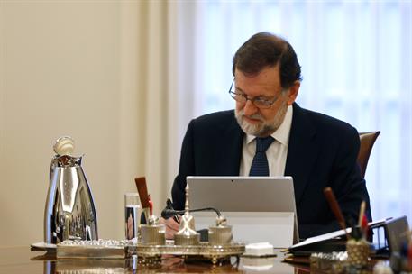 11/10/2017. Reunión extraordinaria del Consejo de Ministros. El presidente del Gobierno, Mariano Rajoy, preside en La Moncloa la reunión ext...