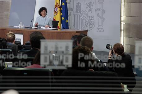 8/06/2018. Rueda de prensa posterior al Consejo de Ministros. La ministra de Educación y Formación Profesional y portavoz del Gobierno, Marí...