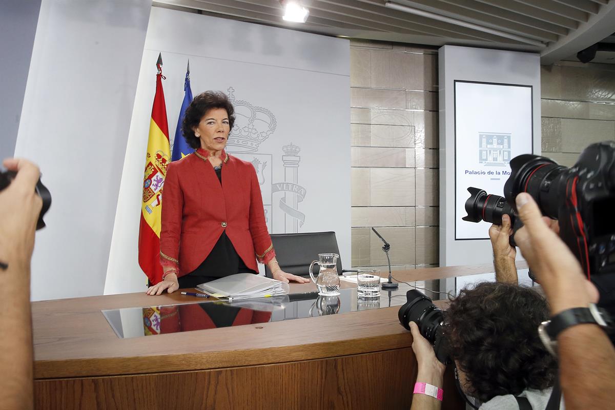 14/09/2018. Rueda de prensa posterior al Consejo de Ministros. La ministra de Educación y Formación Profesional y portavoz del Gobierno, Isa...