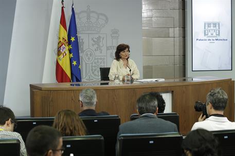 24/08/2018. Rueda de prensa posterior al Consejo Ministros.. La vicepresidenta del Gobierno y ministra de la Presidencia, Relaciones con las...