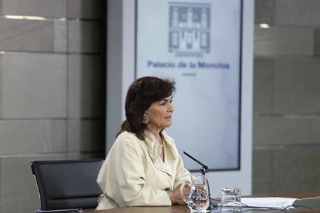 24/08/2018. Rueda de prensa posterior al Consejo de Ministros. La vicepresidenta del Gobierno y ministra de la Presidencia, Relaciones con l...