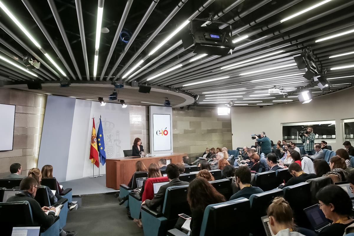 30/11/2018. Consejo de Ministros: Carmen Calvo. La vicepresidenta del Gobierno y ministra de la Presidencia, Relaciones con las Cortes e Igu...