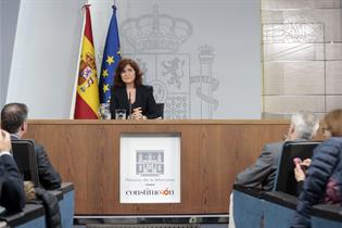 Carmen Calvo durante su comparecencia tras el Consejo de Ministros