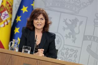 Carmen Calvo durante su comparecencia tras el Consejo de Ministros