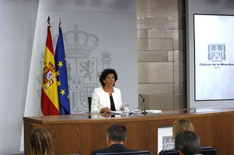 31/08/2018. Rueda de prensa posterior al Consejo de Ministros. La ministra de Educación y Formación Profesional y portavoz del Gobierno, Mar...