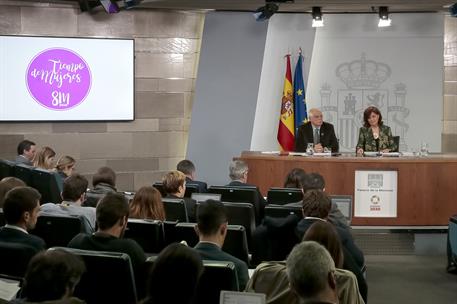 1/03/2019. Consejo de Ministros: Calvo y Borrell. Vista general de la sala en la que se ha celebrado la rueda de prensa posterior al Consejo...