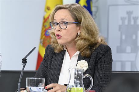 4/10/2019. Consejo de Ministros: Celaá, Planas y Calviño. La ministra de Economía y Empresa en funciones, Nadia Calviño, durante su interven...