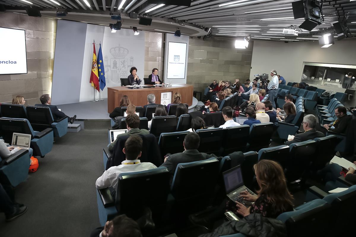 8/03/2019. Consejo de Ministros. Isabel Celaá y Magdalena Valerio, ministras de Educación y Formación Profesional y portavoz del Gobierno y ...