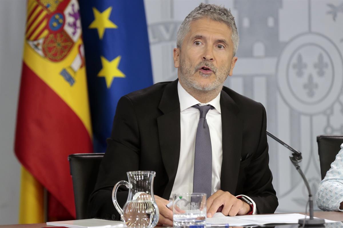 20/09/2019. Consejo de Ministros: Celaá, Planas y Marlaska. El ministro de Interior en funciones, Fernando Grande Marlaska, durante su inter...