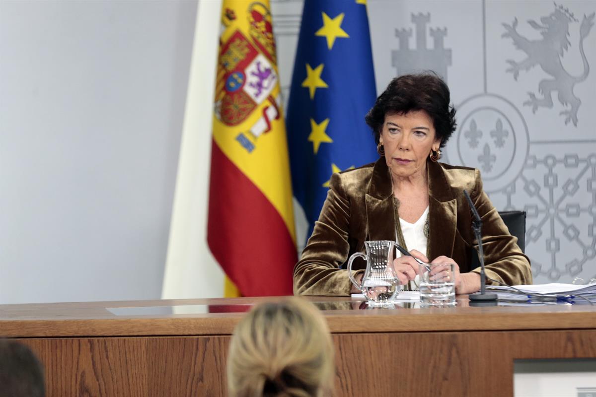 20/12/2019. Isabel Celaá durante la rueda de prensa del Consejo de Ministros. La ministra de Educación y Formación Profesional y portavoz de...