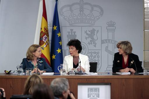 Calviño, Celaá y Carcedo durante la rueda de prensa posterior al Consejo de Ministros