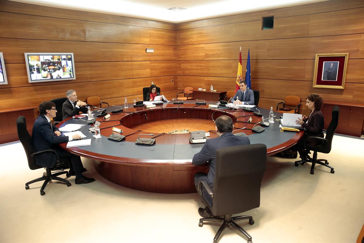 7/04/2020. Consejo de Ministros. El jefe del Ejecutivo, Pedro Sánchez, preside la reunión del Consejo de Ministros, a la que han asistido lo...