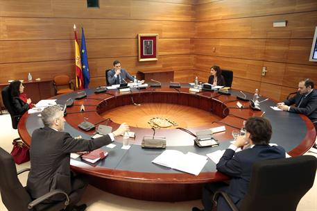 7/04/2020. Consejo de Ministros. El jefe del Ejecutivo, Pedro Sánchez, preside la reunión del Consejo de Ministros, a la que han asistido lo...