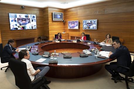 8/05/2020. Consejo de Ministros. El jefe del Ejecutivo, Pedro Sánchez, preside la reunión del Consejo de Ministros extraordinario de carácte...