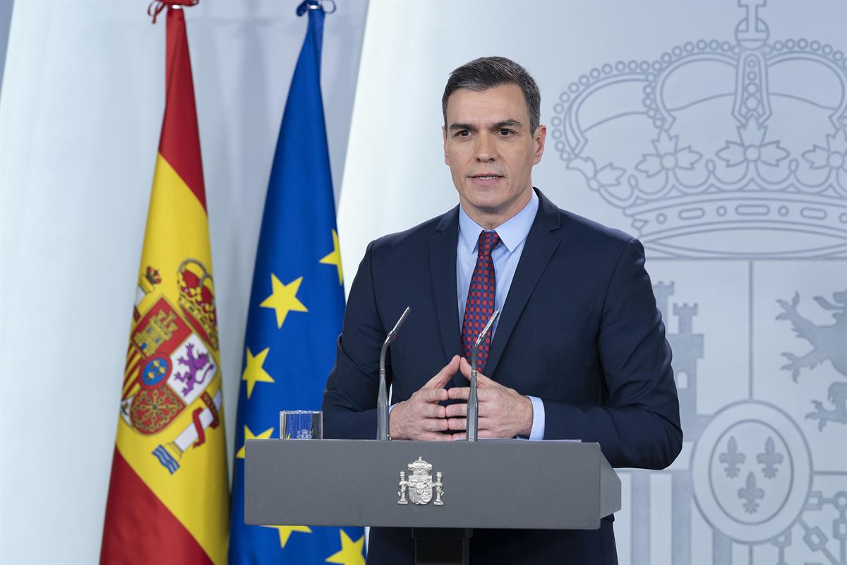 12/03/2020. Consejo de Ministros extraordinario: Pedro Sánchez. El presidente del Gobierno, Pedro Sánchez, durante su comparecencia ante los...