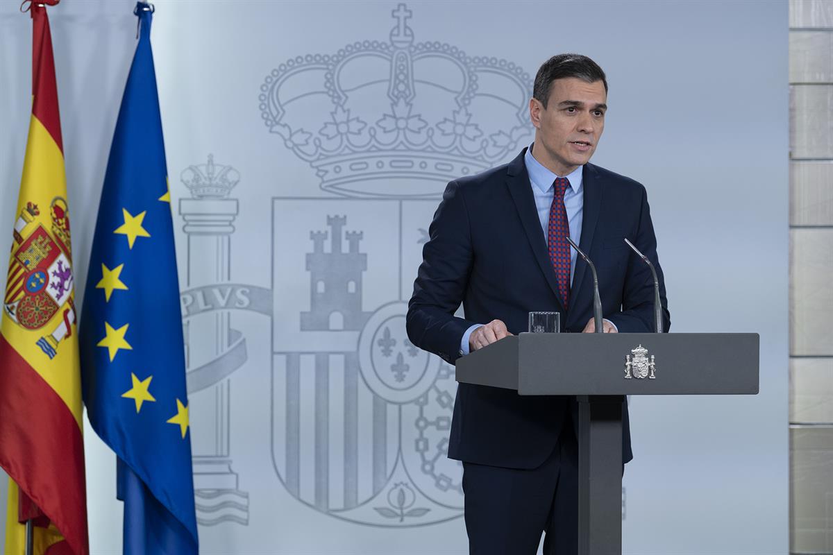 12/03/2020. Consejo de Ministros extraordinario: Pedro Sánchez. El presidente del Gobierno, Pedro Sánchez, durante su comparecencia ante los...